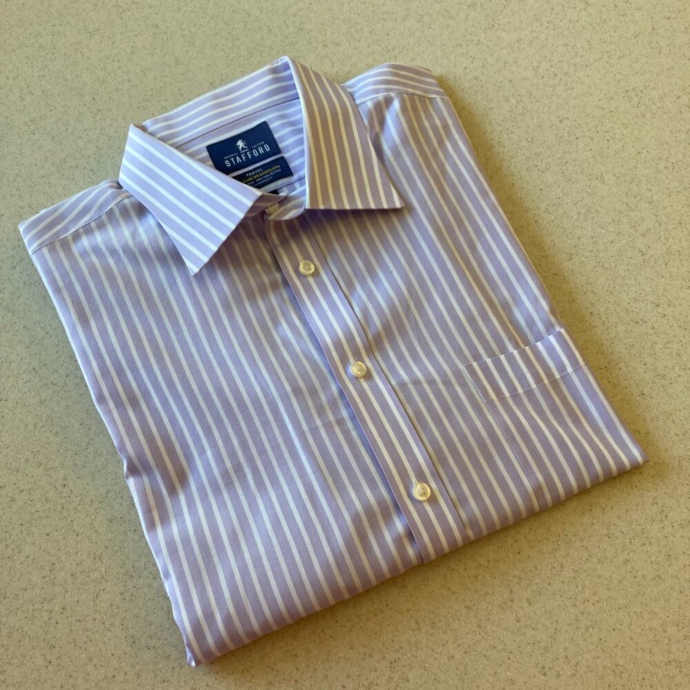 Stafford Lavender Striped Shirt Mens Size 17.5 ~ 34-35